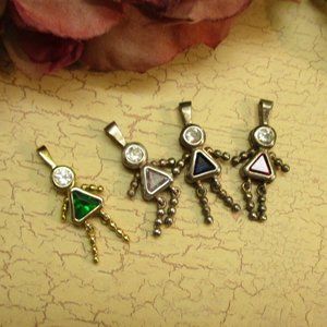 STERLING CZ Girl Dangle Charm Lot~ Vintage 925 Cubic Zirconia Articulated Charms